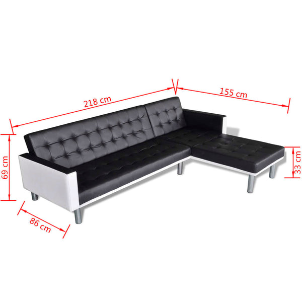 Schlafsofa L-Form Kunstleder Schwarz