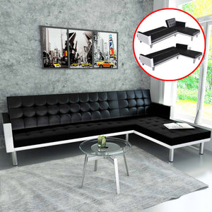 Schlafsofa L-Form Kunstleder Schwarz