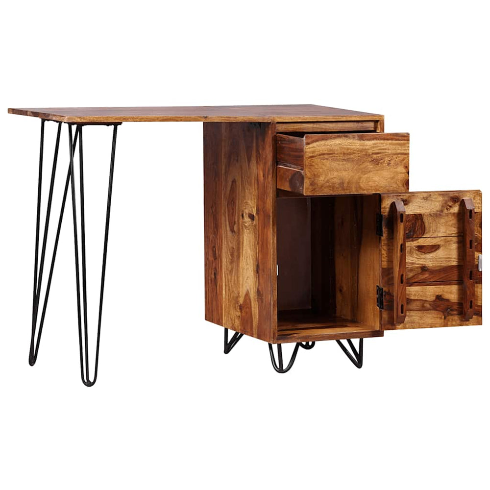 Schreibtisch mit 1 Schublade und 1 Schrank Massivholz Akazie