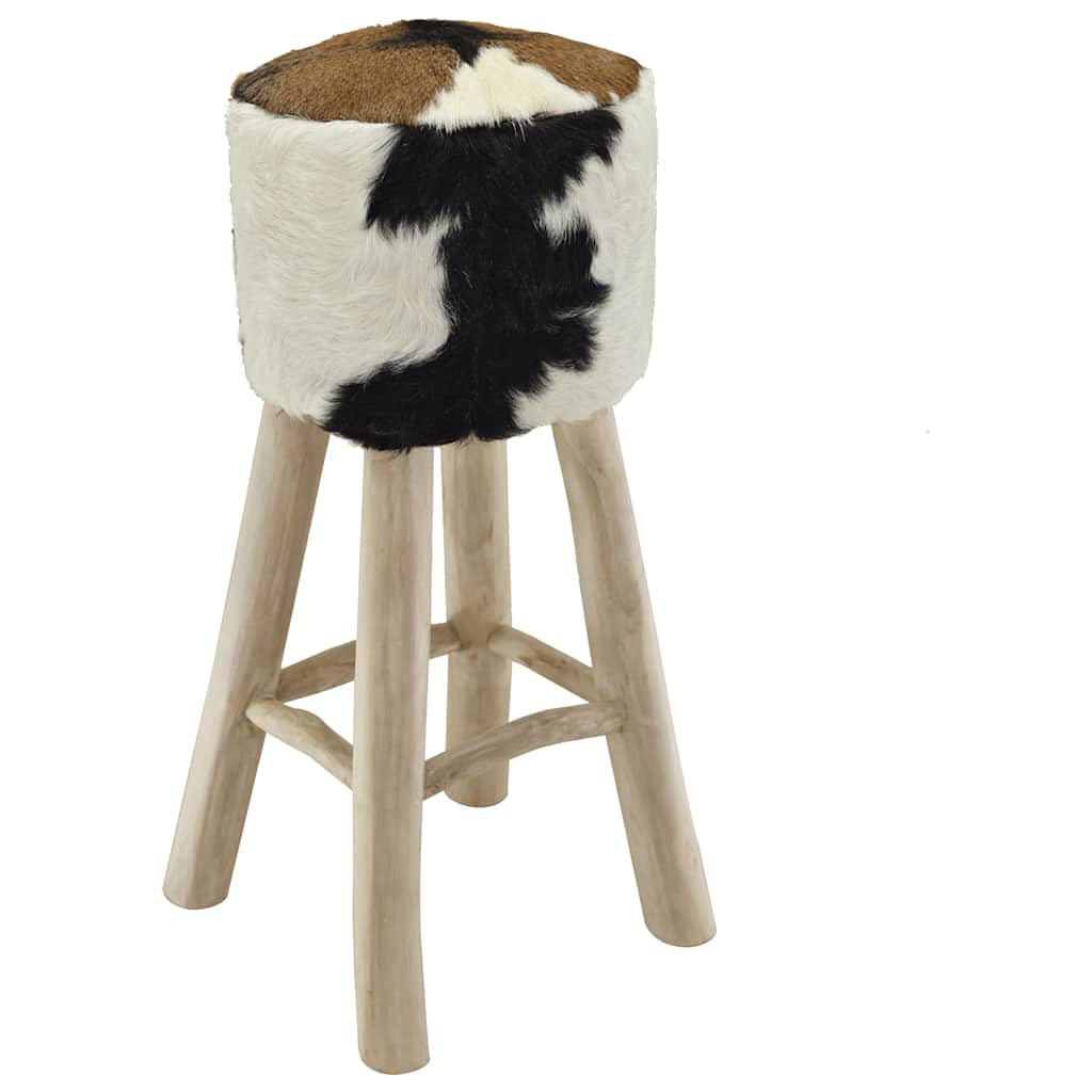 Barhocker Ziegenleder und Teak Massivholz