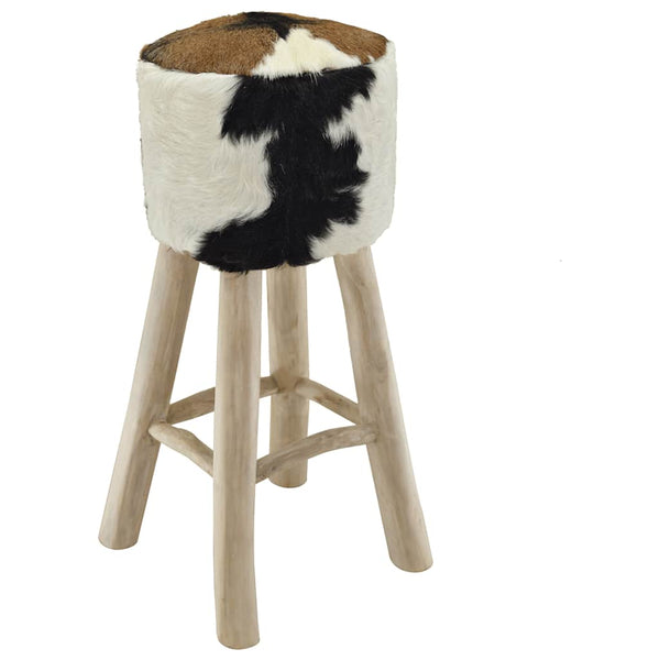 Barhocker Ziegenleder und Teak Massivholz