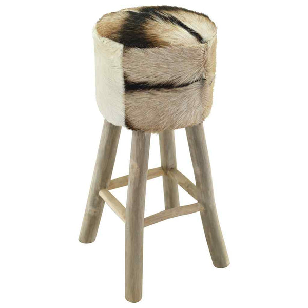 Barhocker Ziegenleder und Teak Massivholz