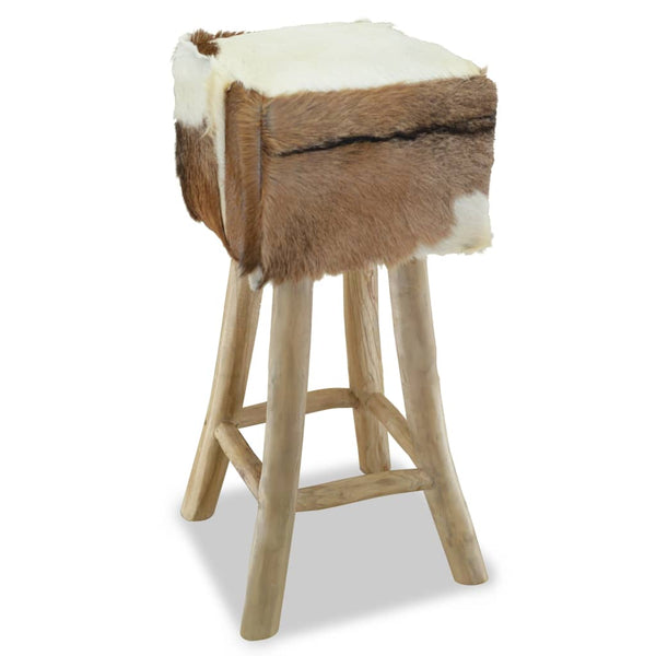 Barhocker Ziegenleder und Massivholz Teak