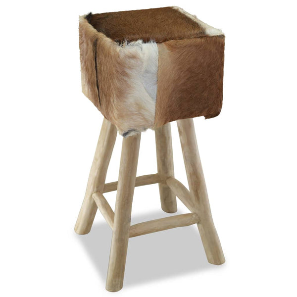 Barhocker Ziegenleder und Massivholz Teak