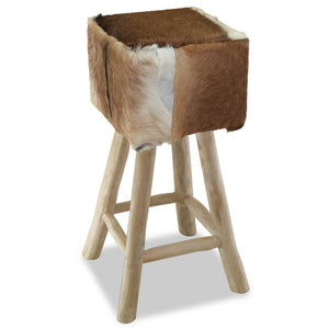 Barhocker Ziegenleder und Massivholz Teak