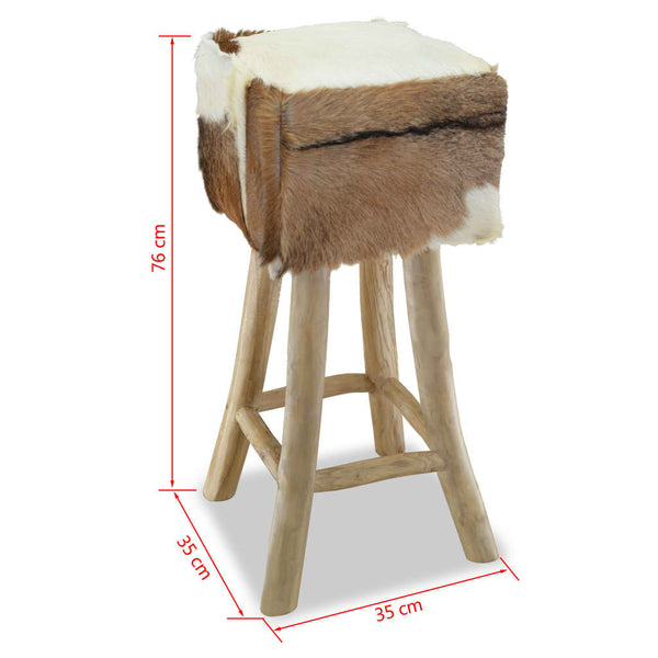 Barhocker Ziegenleder und Massivholz Teak