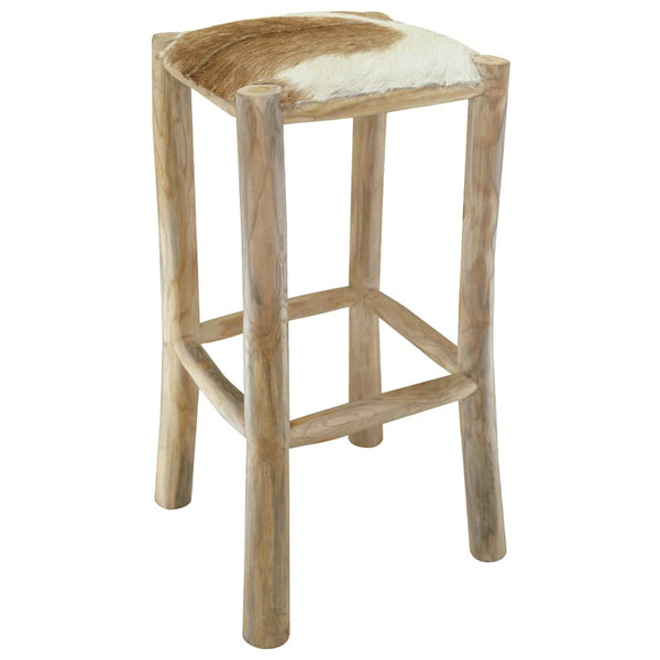 Barhocker Ziegenleder und Teak Massivholz