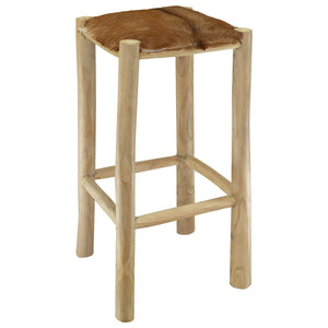 Barhocker Ziegenleder und Teak Massivholz