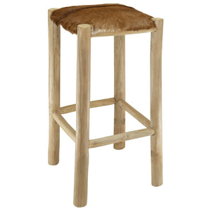 Barhocker Ziegenleder und Teak Massivholz