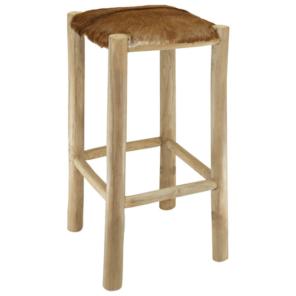 Barhocker Ziegenleder und Teak Massivholz