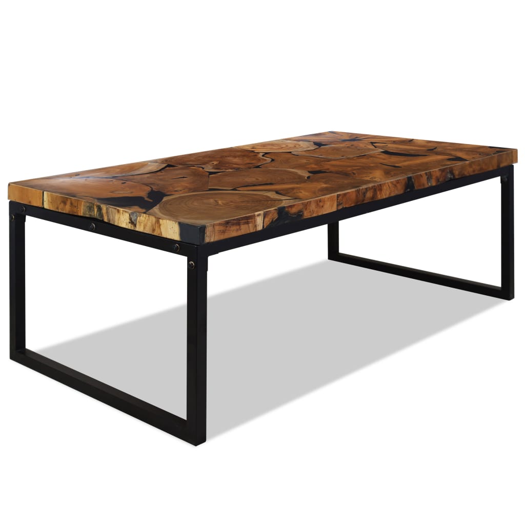 vidaXL Table basse en teck et résine 110x60x40 cm