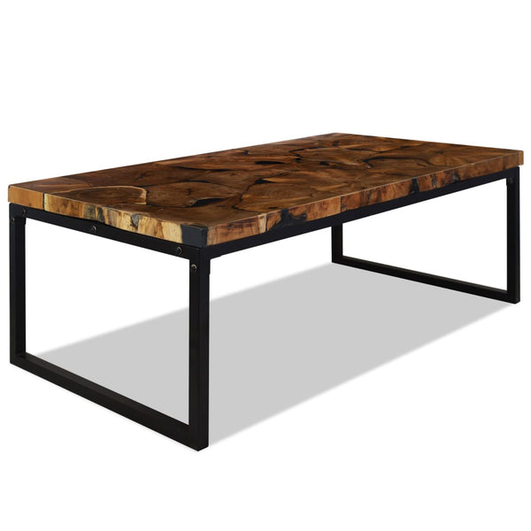 vidaXL Table basse en teck et résine 110x60x40 cm
