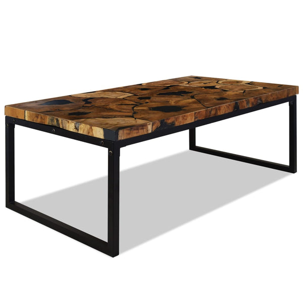 vidaXL Table basse en teck et résine 110x60x40 cm