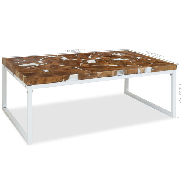 vidaXL Table basse en teck et résine 110x60x40 cm