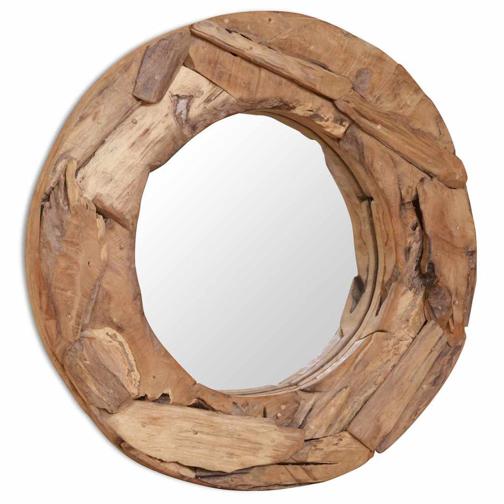 vidaXL Miroir décoratif en teck rond 60 cm