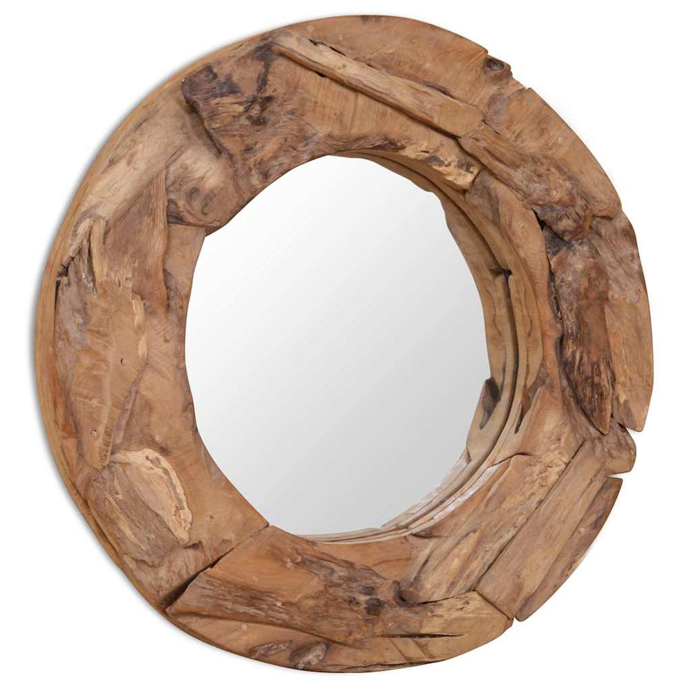 vidaXL Miroir décoratif en teck rond 60 cm