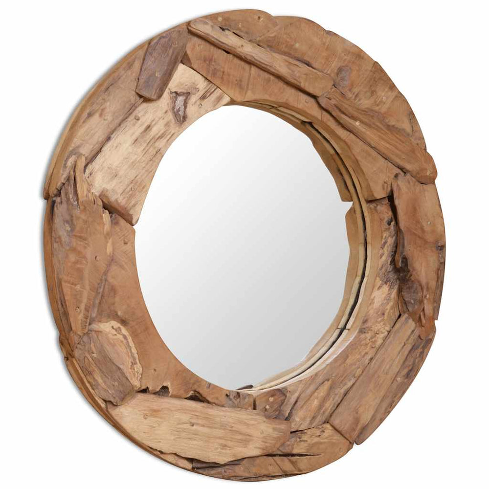 vidaXL Miroir décoratif en teck rond 80 cm