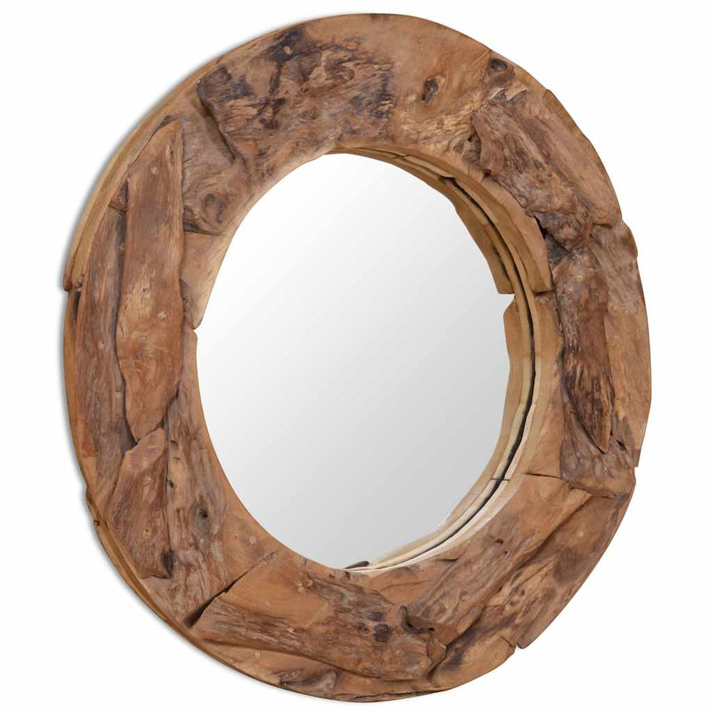 vidaXL Miroir décoratif en teck rond 80 cm