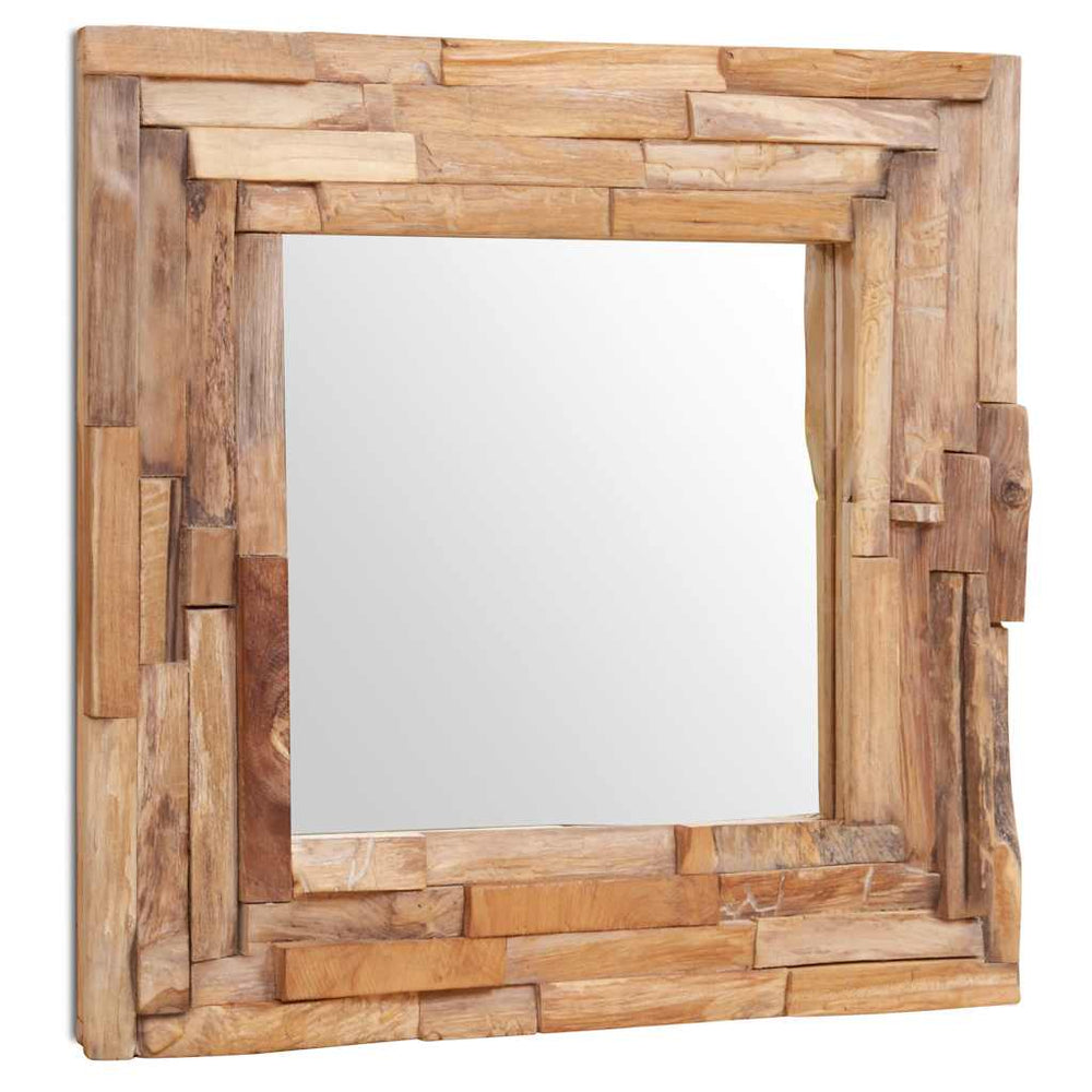 vidaXL Miroir décoratif en teck 60 x 60 cm Carré