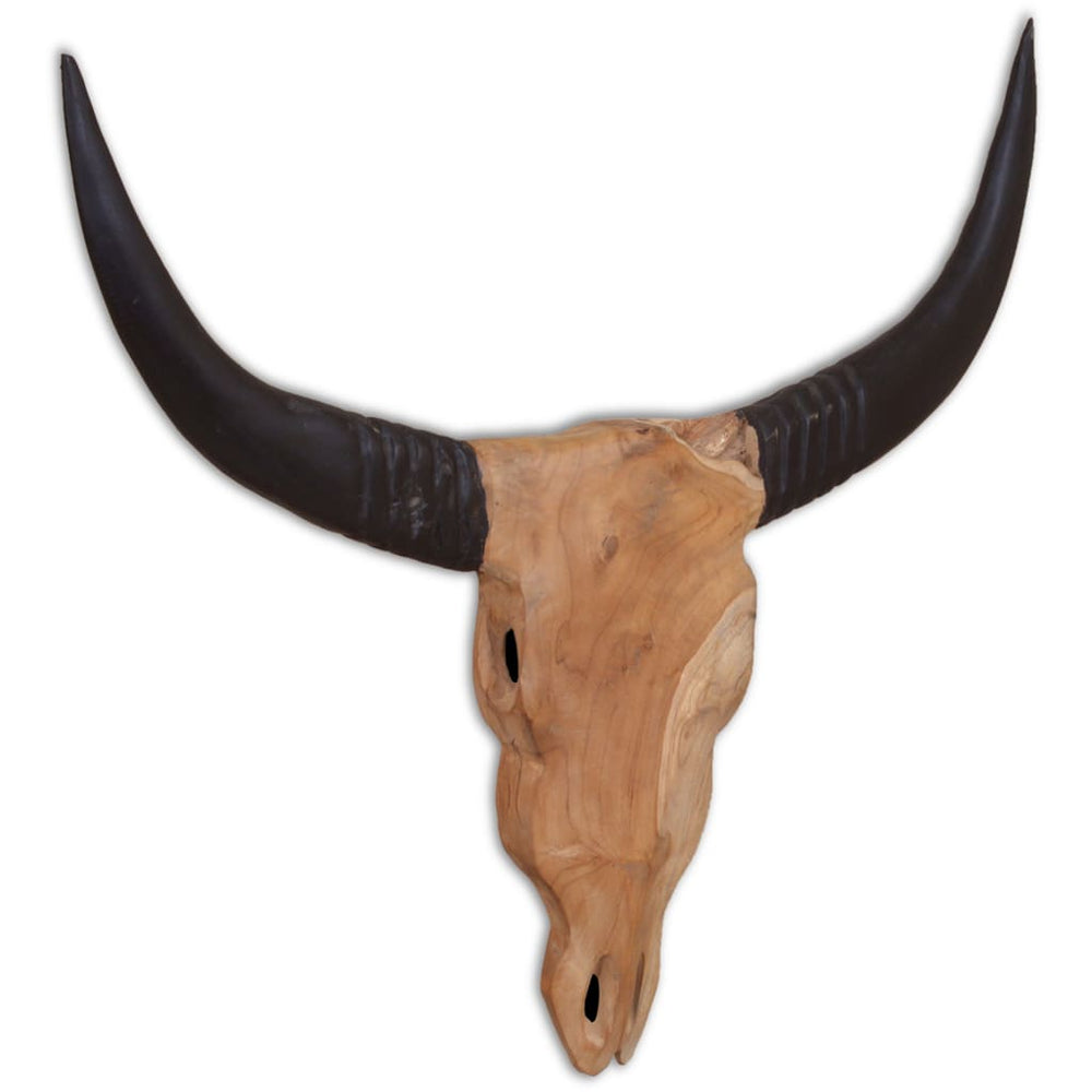 vidaXL Sculpture murale tête de taureau teck 69 x 6 x 60 cm