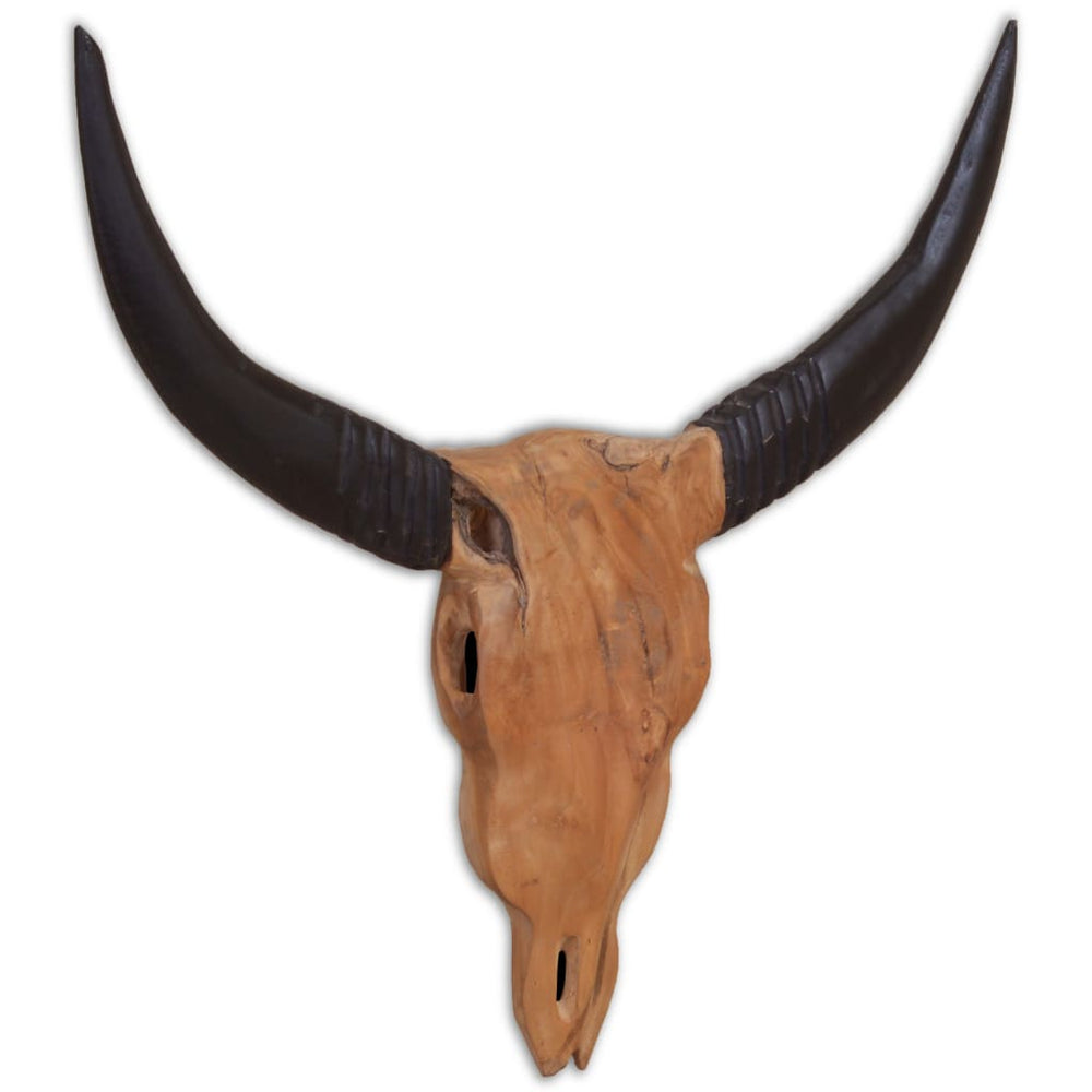 vidaXL Sculpture murale tête de taureau teck 69 x 6 x 60 cm