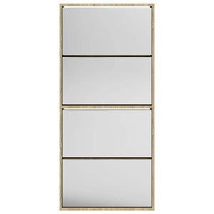 Schuhschrank mit 4 Fächern Spiegel Eiche 63×17×134 cm