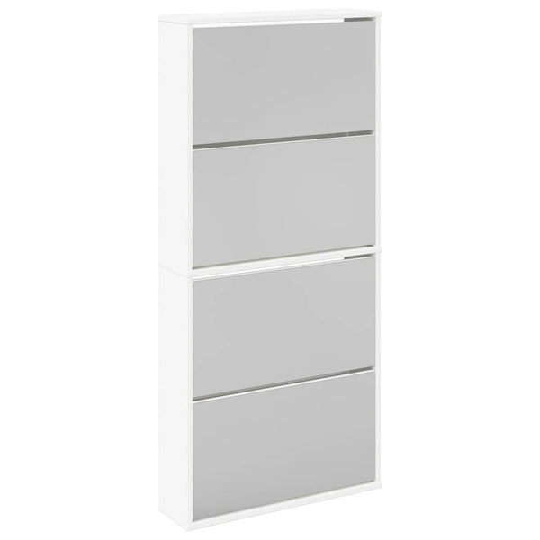 Schuhschrank mit 4 Fächern Spiegel Weiß 63×17×134 cm