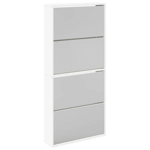 Schuhschrank mit 4 Fächern Spiegel Weiß 63×17×134 cm