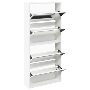 Schuhschrank mit 4 Fächern Spiegel Weiß 63×17×134 cm