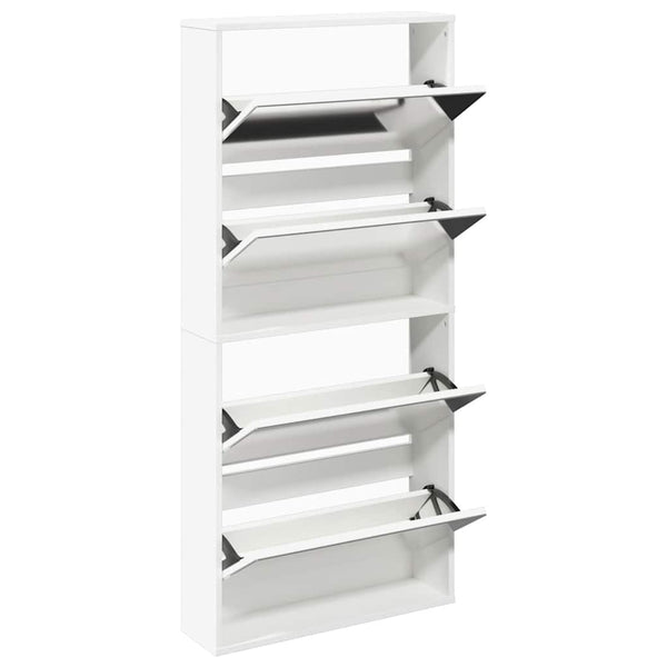 Schuhschrank mit 4 Fächern Spiegel Weiß 63×17×134 cm