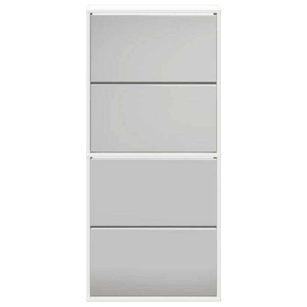 Schuhschrank mit 4 Fächern Spiegel Weiß 63×17×134 cm