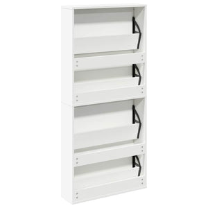 Schuhschrank mit 4 Fächern Spiegel Weiß 63×17×134 cm