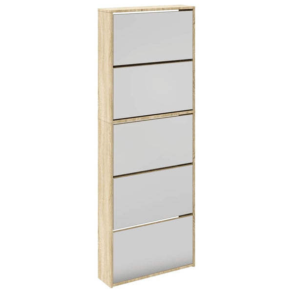 Schuhschrank mit 5 Fächern Spiegel Eiche 63x17x169,5 cm