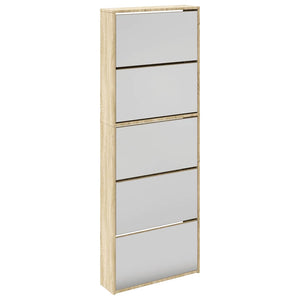 Schuhschrank mit 5 Fächern Spiegel Eiche 63x17x169,5 cm