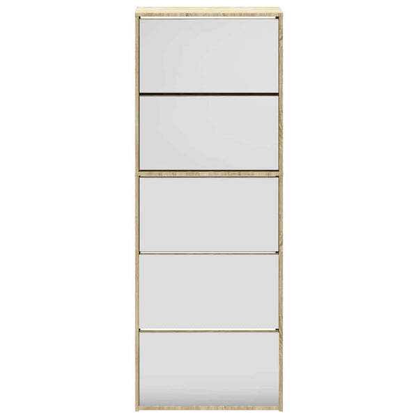 Schuhschrank mit 5 Fächern Spiegel Eiche 63x17x169,5 cm