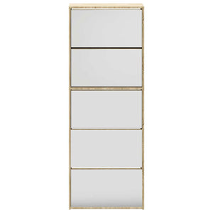 Schuhschrank mit 5 Fächern Spiegel Eiche 63x17x169,5 cm