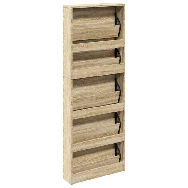 Schuhschrank mit 5 Fächern Spiegel Eiche 63x17x169,5 cm