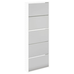 Schuhschrank mit 5 Fächern Spiegel Weiß 63×17×169,5 cm