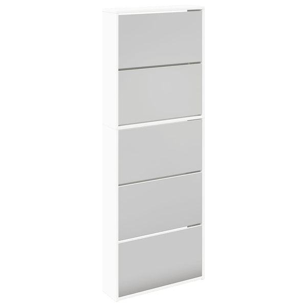 Schuhschrank mit 5 Fächern Spiegel Weiß 63×17×169,5 cm