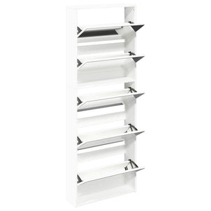 Schuhschrank mit 5 Fächern Spiegel Weiß 63×17×169,5 cm