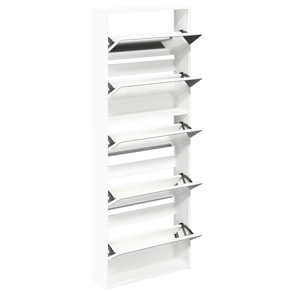 Schuhschrank mit 5 Fächern Spiegel Weiß 63×17×169,5 cm