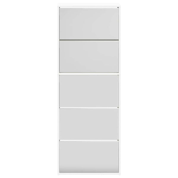 Schuhschrank mit 5 Fächern Spiegel Weiß 63×17×169,5 cm