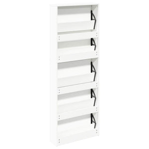 Schuhschrank mit 5 Fächern Spiegel Weiß 63×17×169,5 cm