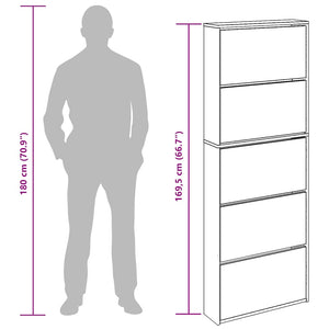 Schuhschrank mit 5 Fächern Spiegel Weiß 63×17×169,5 cm