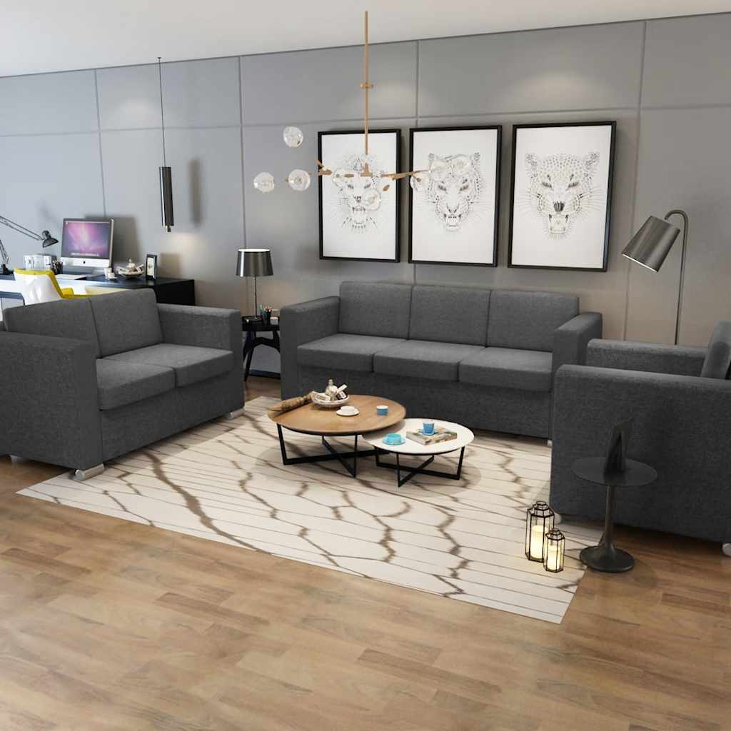 vidaXL Ensemble de canapés 3 pièces en tissu Gris foncé