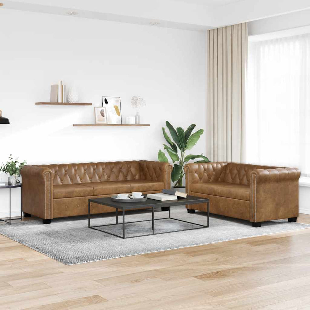 Chesterfield-Sofas 2-Sitzer und 3-Sitzer Braun