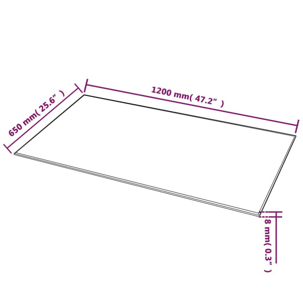Tischplatte aus gehärtetem Glas Rechteckig 1200 x 650 mm