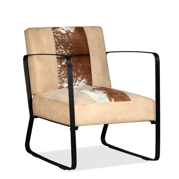 Loungesessel Creme Echtes Ziegenleder und Canvas