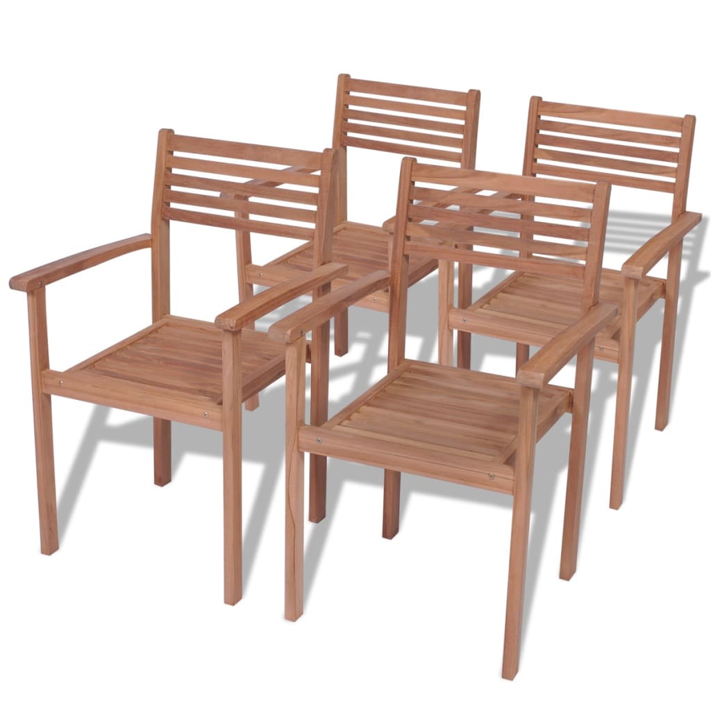 Stapelbare Teak Gartenstühle, 4er Set