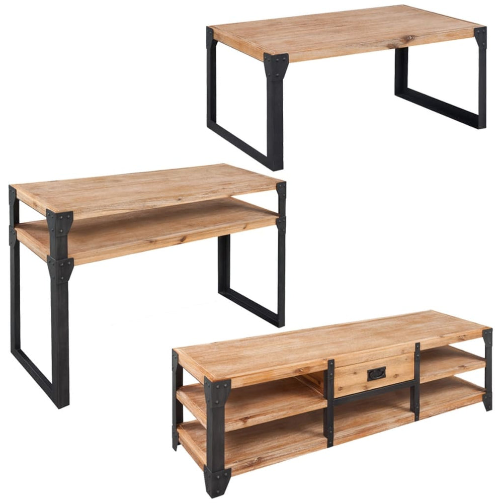 vidaXL Ensemble de 3 meubles de salon en bois d'acacia massif